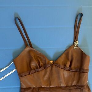 Vera Wang Brown Spaghetti Strap Dress with Embellishment